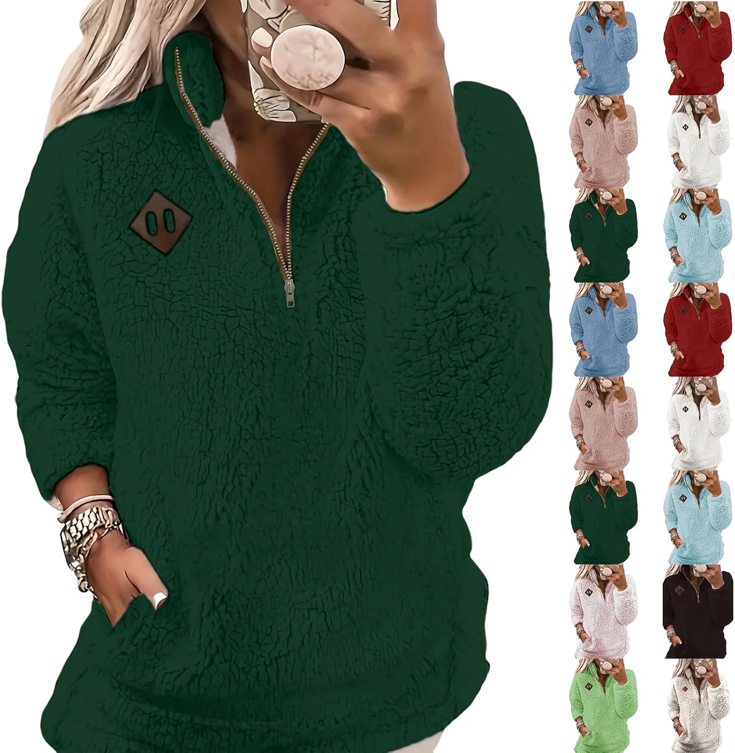 Womens Half Zip Sherpa Fleece Pullover Oversized Sweatshirt Warm Fuzzy Sweater Trendy Long Sleeve Hoodies Outerwear - Image 5