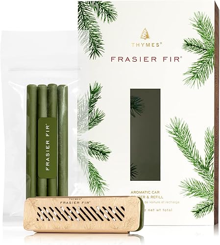 Thymes Frasier Fir Car Vent Clip Ambientador + recargas - Juego de difusor de fragancia de coche de larga duración con aroma fresco
