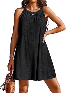 Strandkleid Damen Sommer Strandtunika Bademode Luftig Sommerkleid Bikini Cover Up Strandponcho mit Rundhalsausschnitt Beachwear