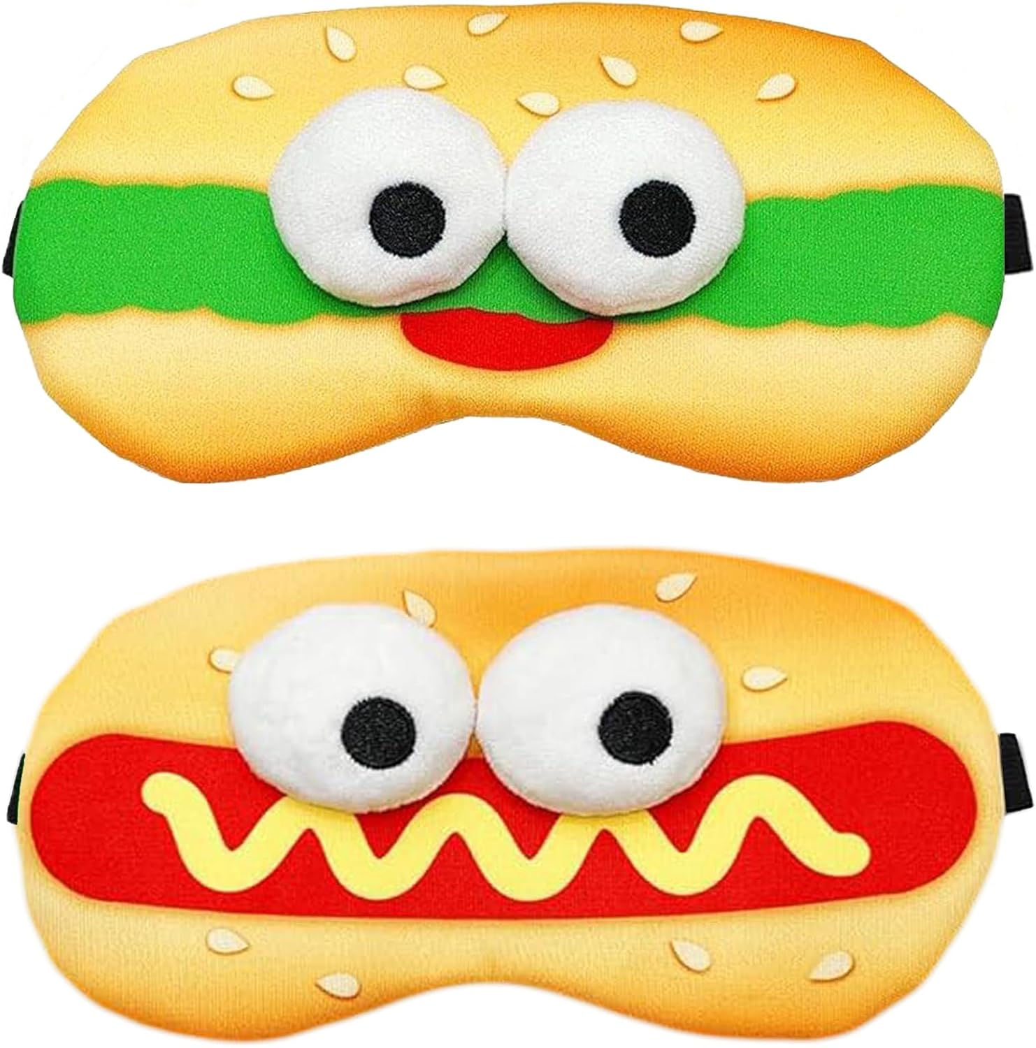 2Pcs Funny Food Sleep Eye Mask Hamburger & Hot Dog, Adjustable Eyeshade for Girls and Boys Cute Quirky Gift, Design Eye Blinder for Travel/Sleeping/Shift Work (Hamburger & Hot Dog)