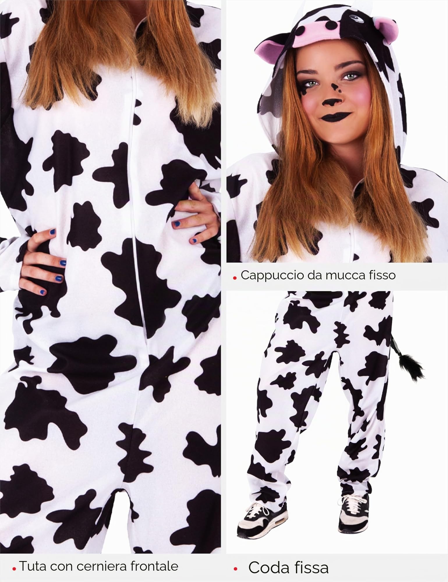 Rubies Costume da Mucca per adulti, Tuta con macchie nere con cappuccio e coda, Taglia unica, Unisex, Ufficiale Rubies per Carnevale, Halloween, Feste, Cosplay, Addio al celibato