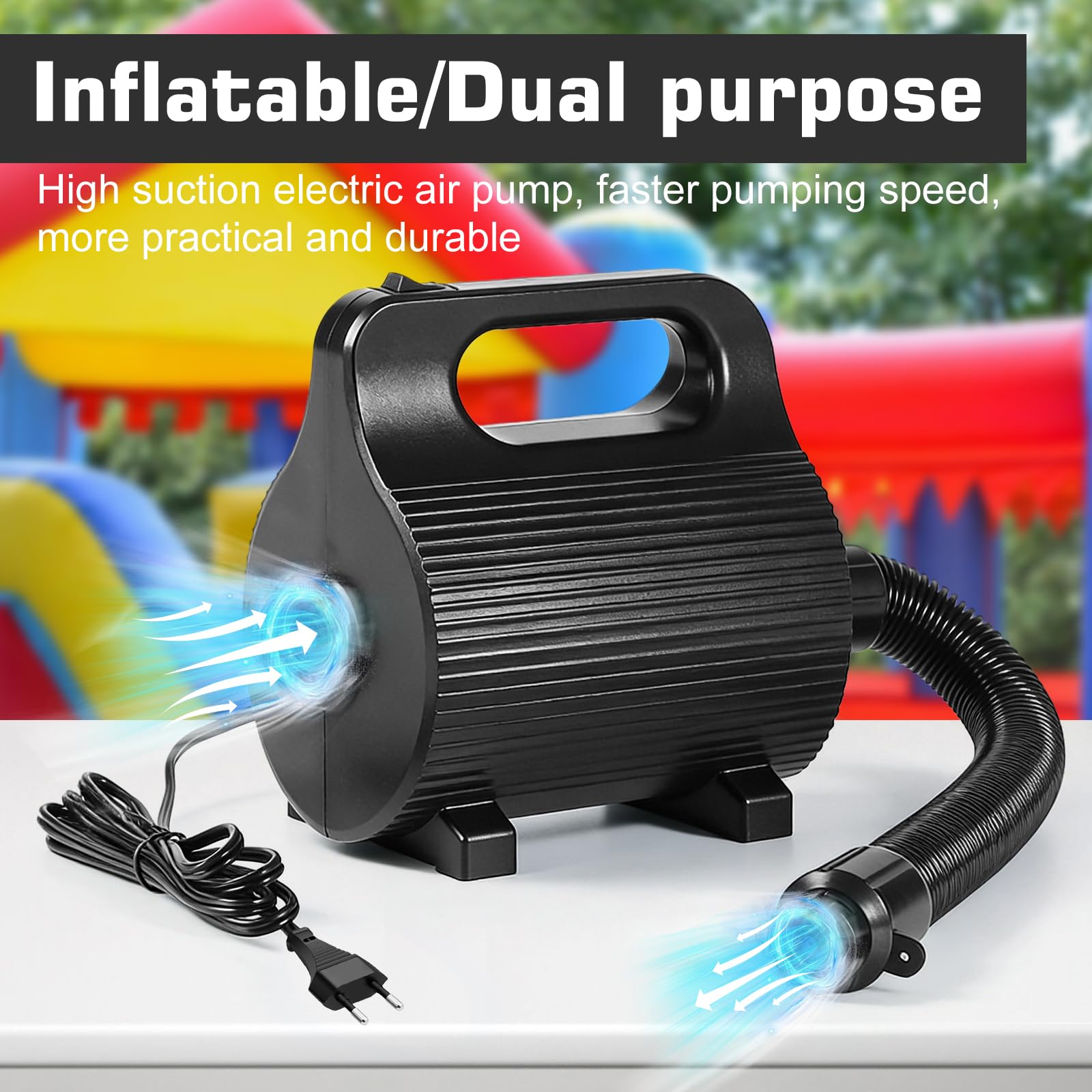 Pompe à air électrique pour Matelas pneumatiques 400W-600W, avec 4 Embouts, gonfleur Rapide 1100 L/Min pour piscines, Bateaux pneumatiques, Lits gonflables et Ballons de Gym (Noir)