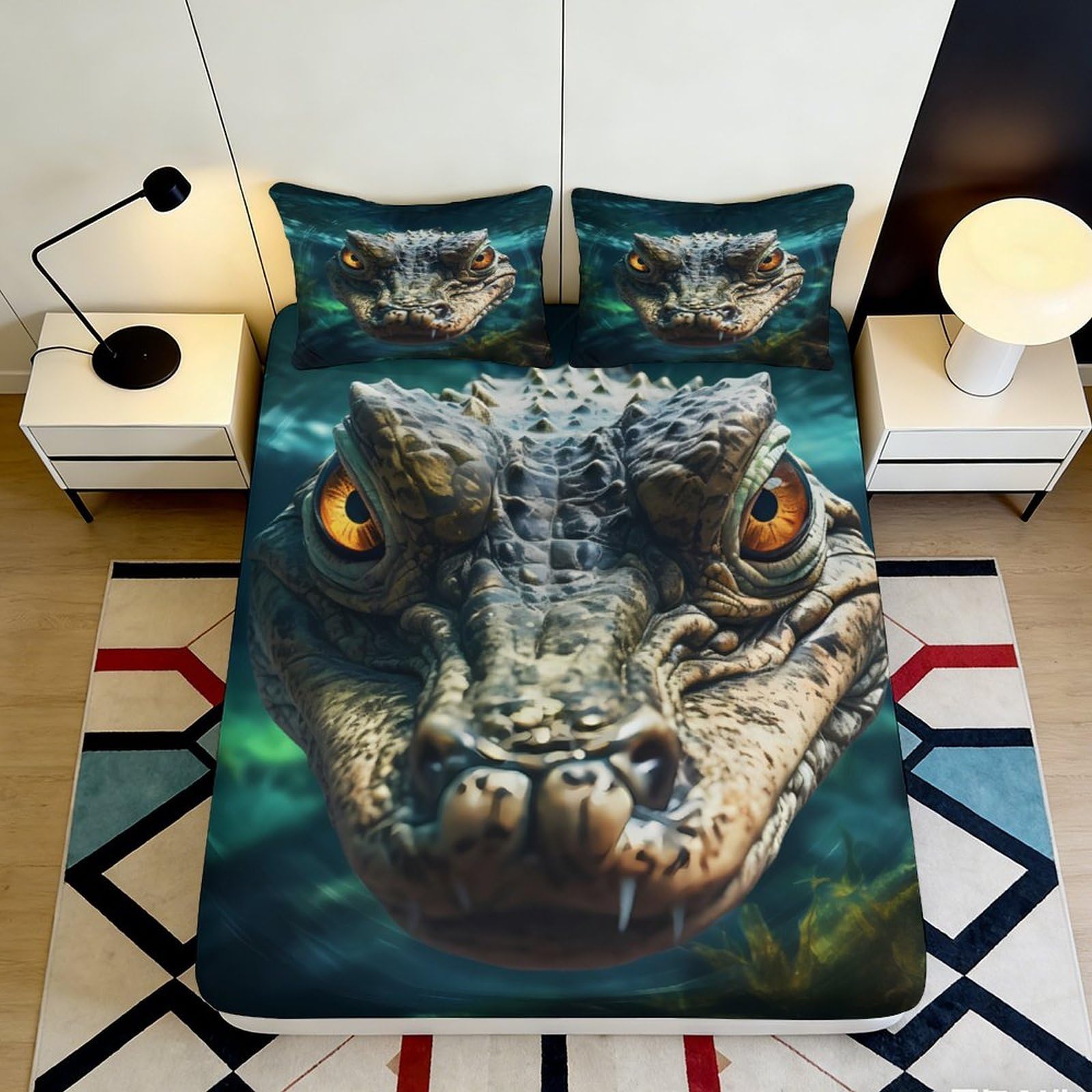 3D Printed Dinosaur Eyes Fitted Sheet Microfiber Soft Washable Reptile Skin Mattress Cover Bedroom Decor 90x200x25cm