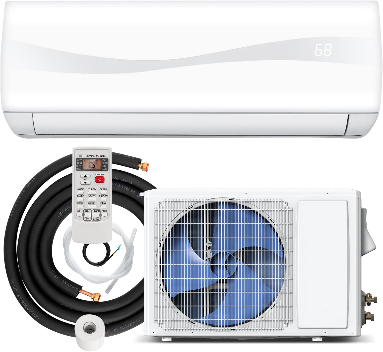 PETSITE 12000 BTU Mini Split Air Conditioner Pre-Charged Inverter Heat Pump System, 20 SEER2 115V Wall Mounted Ductless AC Unit Energy Saving with Installation Kit Cools Rooms up to 750 Sq. Ft, White