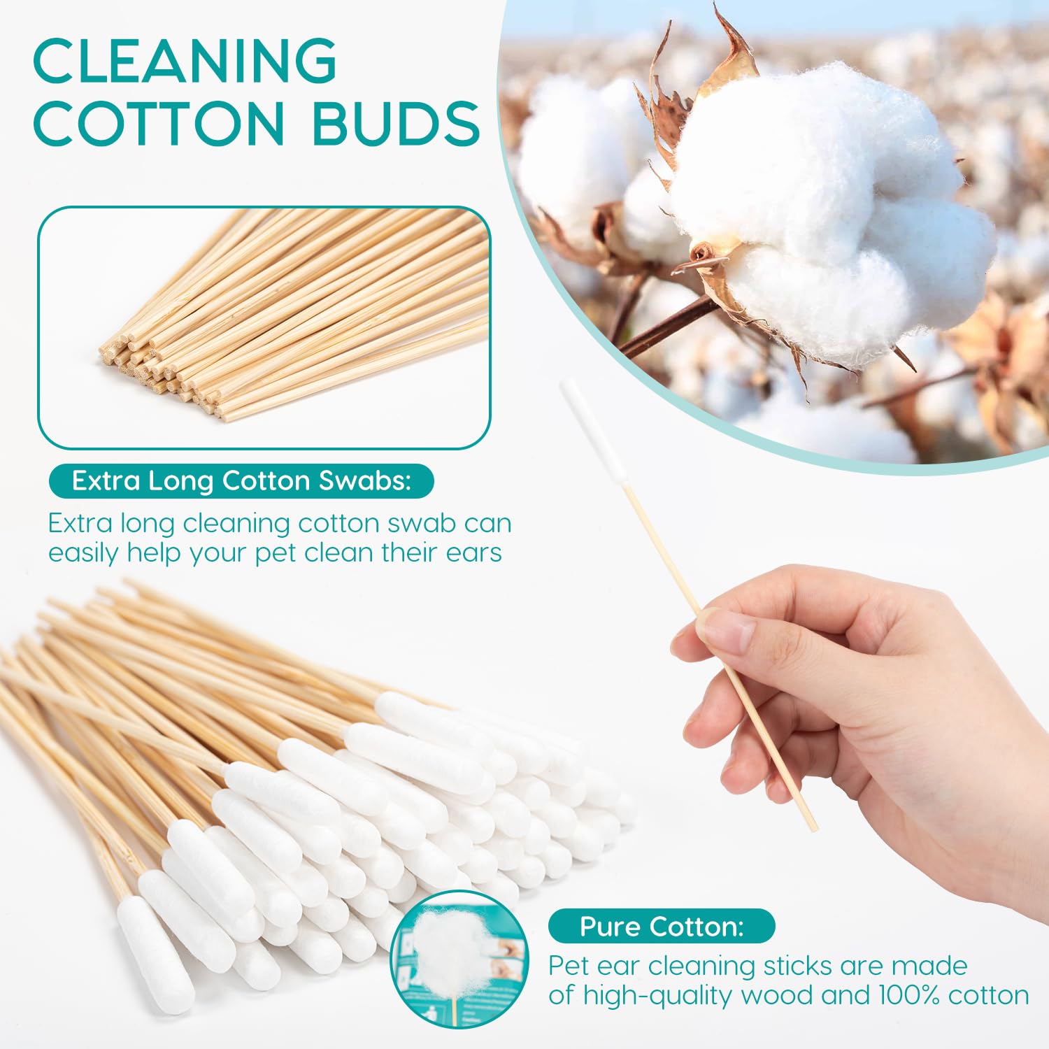 Ear Wipes for Dogs 40pcs Dog Ear Wipes And 100 Pet Cotton Buds, Ear Cleaner for Dogs with Gently Removes Wax Dirt, Odor - Image 4