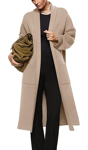 Womens Long Sleeve Maxi Cardigan Open Front Oversized Knitted Sweater