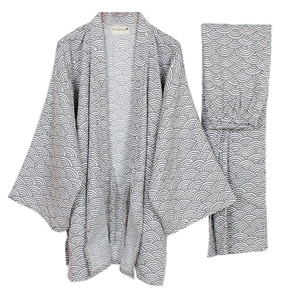 Thefancypumpkin Men's Gray277m Jinbei Japanese Yukata Kimono, M