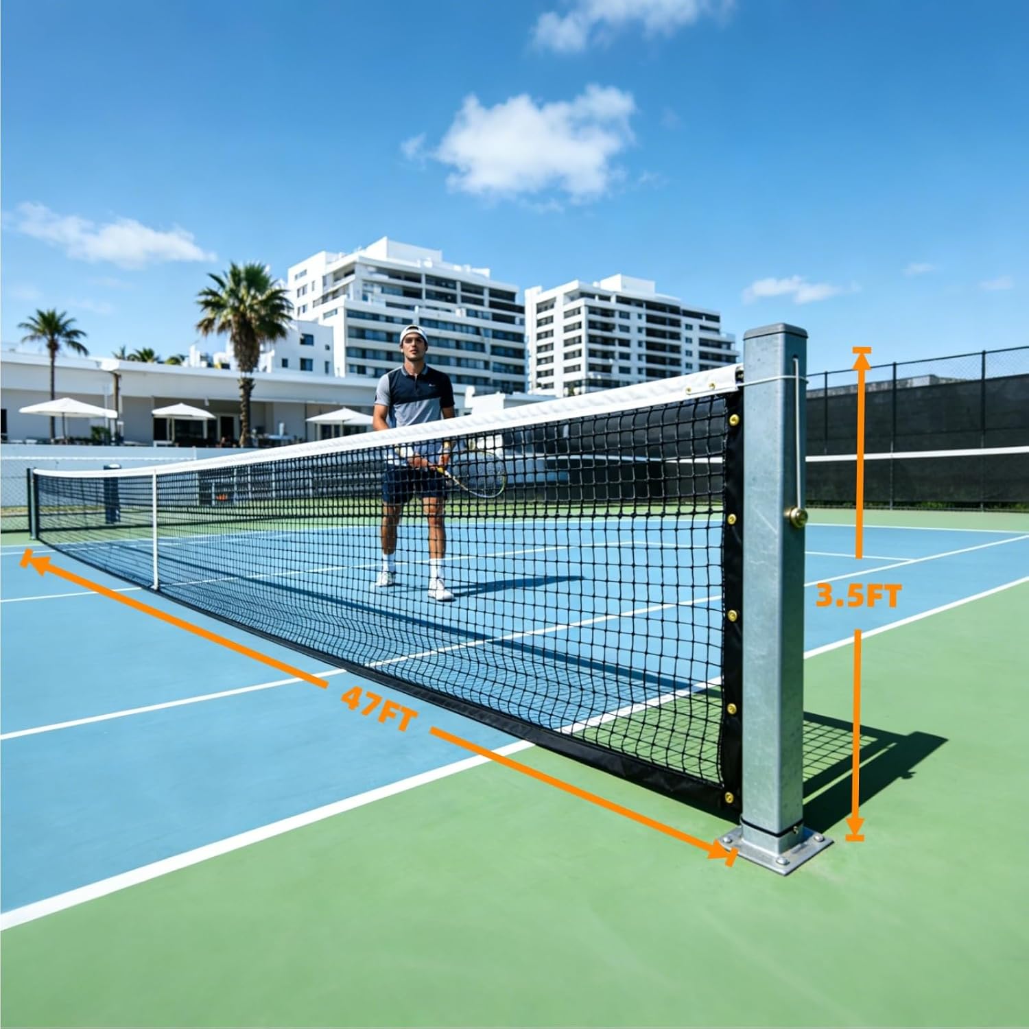Professional Tennis Net 42ft x 3.5ft – Double-Layer Heavy-Duty Court Replacement Net with 6mm Steel Cable & Complete Accessories | UV/Water-Resistant, Ideal for Court Contractors & Schools