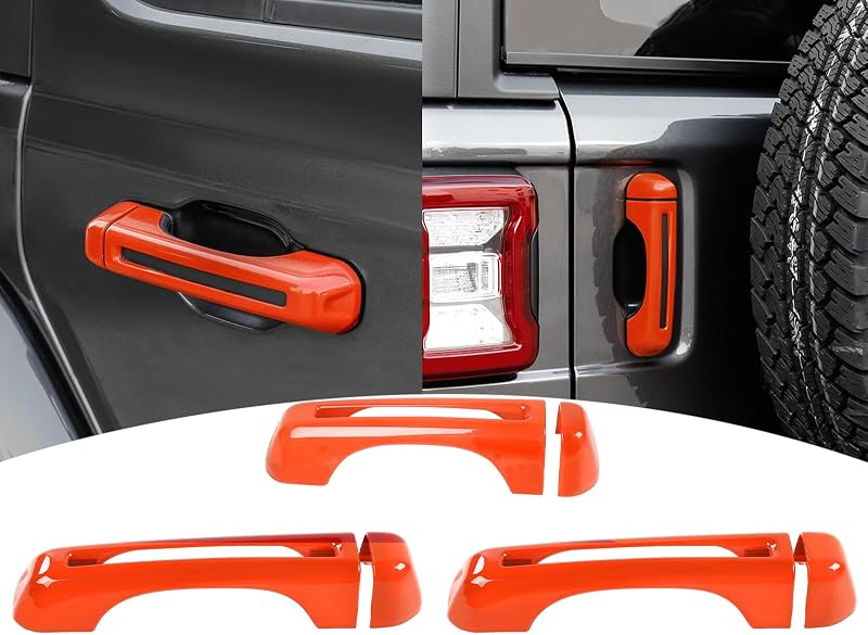 Capa de acabamento da maçaneta da porta traseira PDKLIN para Jeep Wrangler JL JLU 2 portas, laranja – 3 unidades
