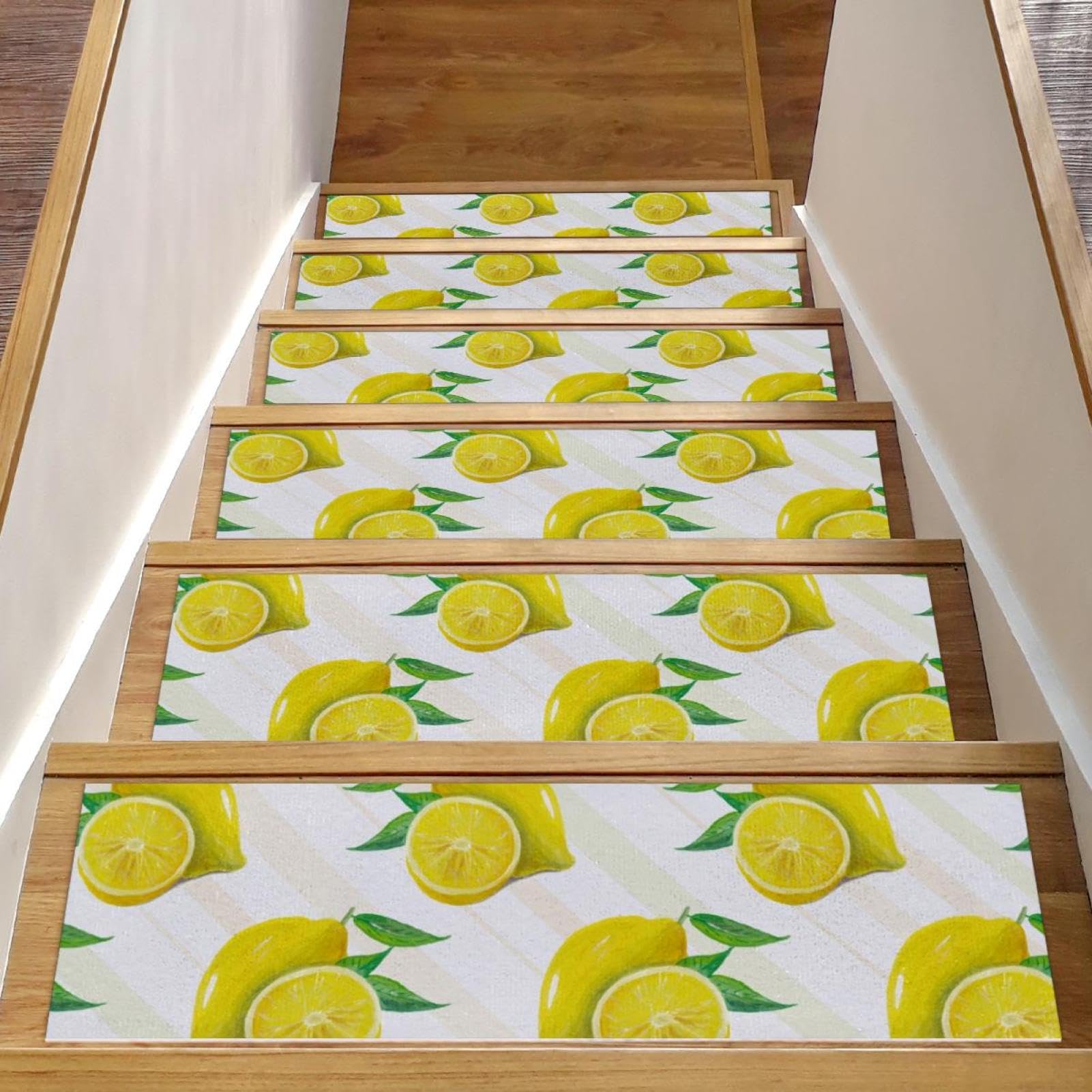 Peldaños de escalera llenos de alegría familiar tapete de seguridad con limones para un hogar feliz