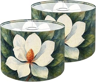 Lamp Shades Set of 2 art magnolia flower watercolor painting magnolia Drum Lamp Shades for Table Lamps Floor Lamps Pendant Light 8.9"x11"x11" Replacement Large Linen Lampshades