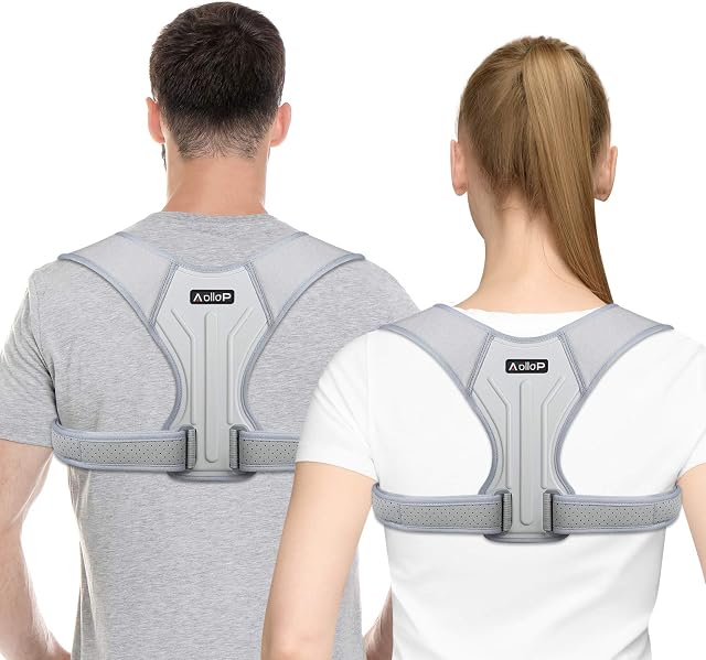 Aollop Posture Corrector for Men and Women Posture Trainer Upper Back Brace for Clavicle Support, Adjustable Back Straightener and Providing Pain Relief from Neck Back Shoulder (Universal) Grey