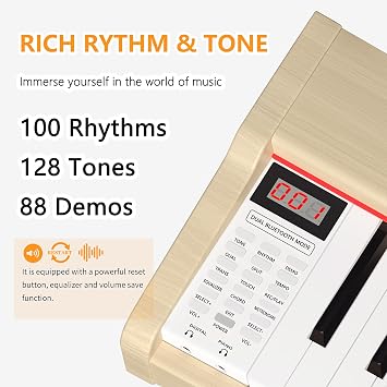 WENCAI Digital Piano 88-Key Fully Weighted Keyboard - Hammer Action Electric Piano, Full-Size Wooden Pianos for Beginner Professional Adults with Sheet Music Stand Triple Pedal, Beige