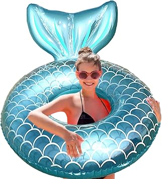 Fishtail Inflatable Swimming Rings for Adults, Pool Party Inflatable Toy, Transparent Pool Floats with Sequin, Pool Rings for Adults Diameter 100Cm, Large Inflatable Ring, Floating Swimming Ring