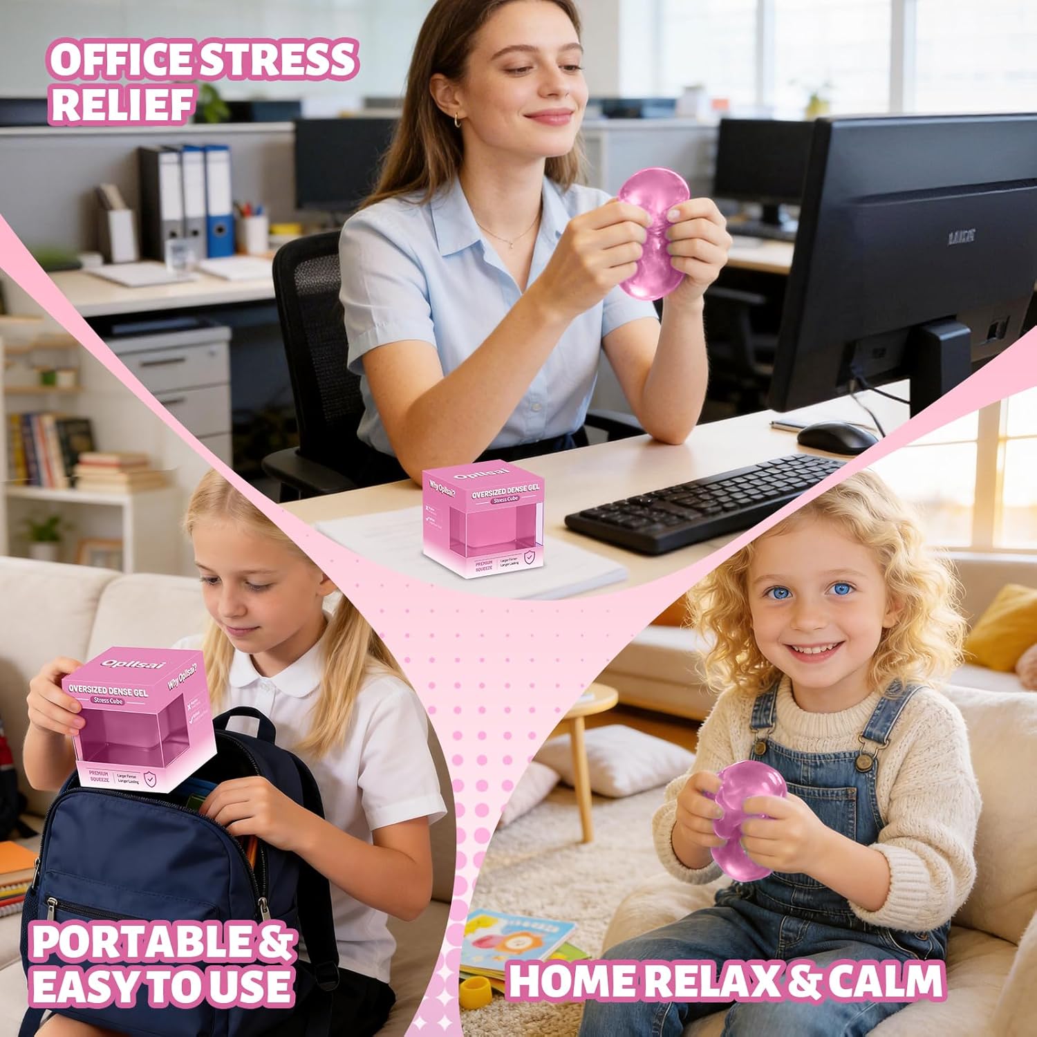 Oversized Dense Gel Stress Cube (2.55") - Anxiety Relief Fidget Toy - Larger, Firmer, Slow-Rise - Dual-Reinforced Leak-Proof Design - Premium Sensory Gift for Adults & Teens