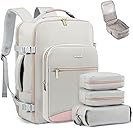 LOVEVOOK Travel Backpack for Women & Men 40L,Airline Approved Carry On Backpack Travel Essentials,TSA Carry on Luggage,Waterproof Personal Item Travel Bag,Suitcase with 3 Packing Cubes,Light gray-Pink