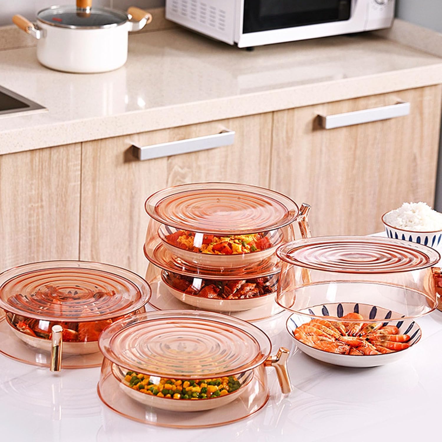 5 Layer Insulated Food Cover Stackable Kitchen Food Cover Clear Warm Vegetable Cover Stackable Household Anti Fly Food Cover Kitchen Supplies