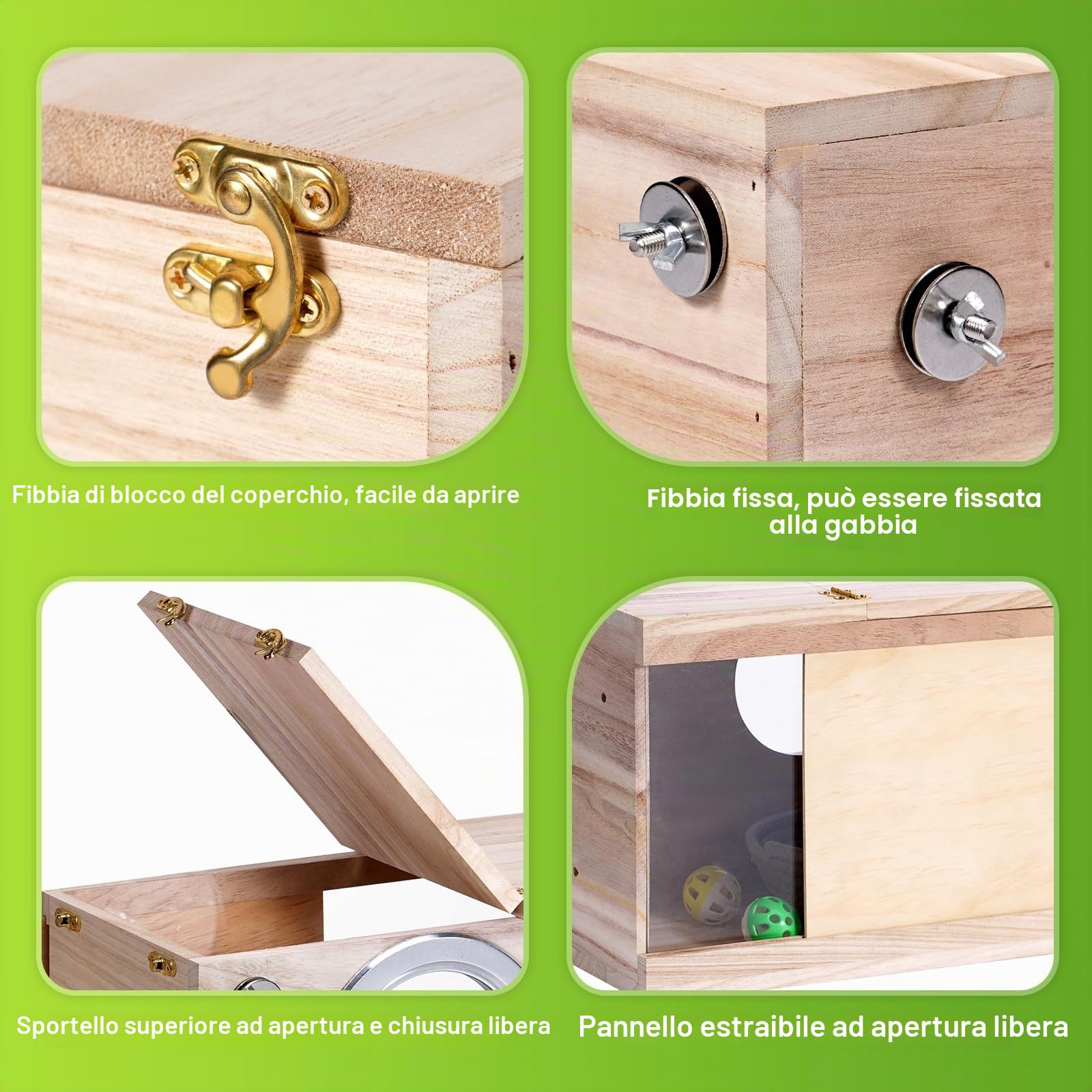Nido per uccelli in legno per parrocchetti per piccioncini, pappagalli, scatola di accoppiamento per uccelli selvatici, gabbia per pappagallini, calopsitte, cova Coops (L)