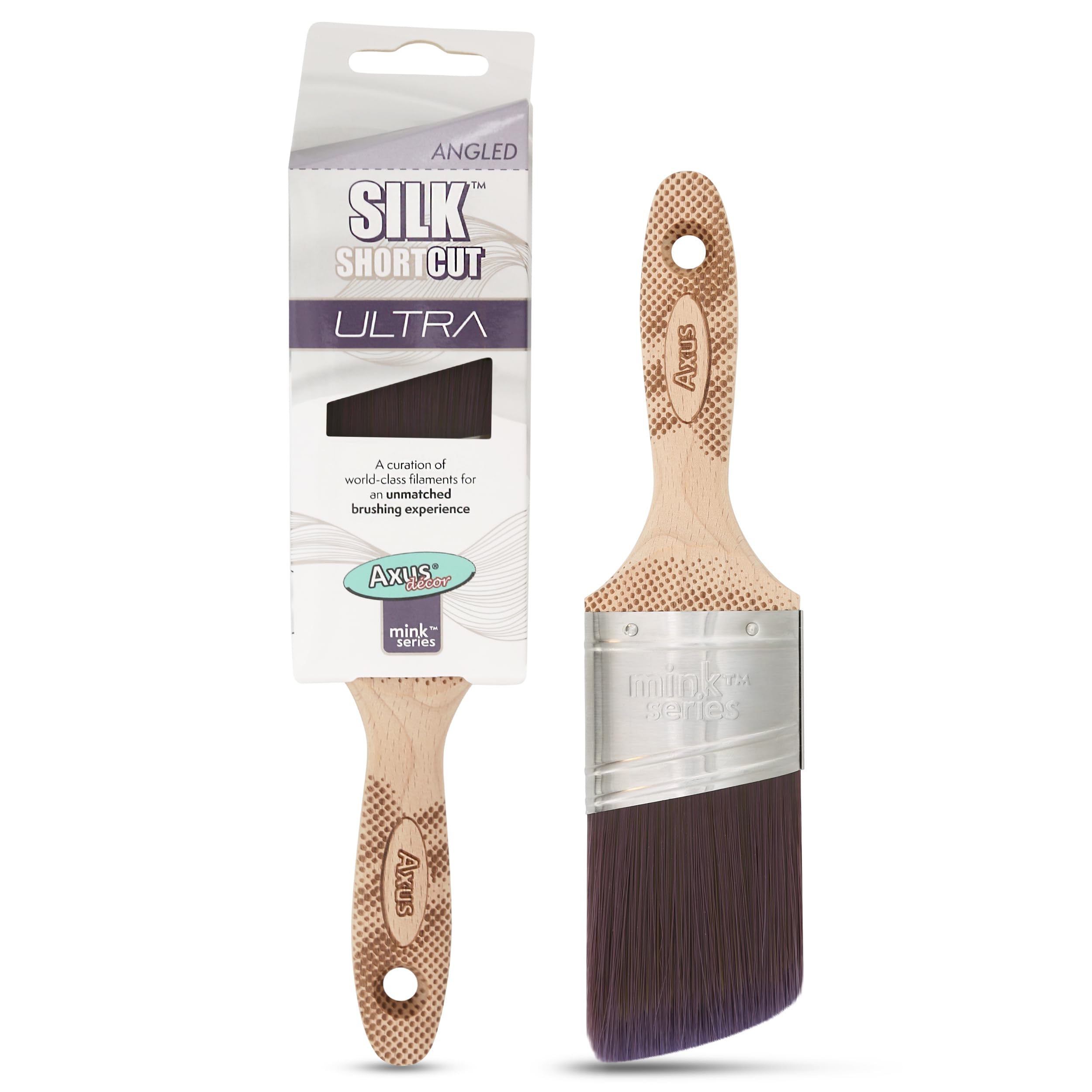 Axus Decor Silk Point Ultra (Mink Series) Paint Brush Filaments & Birchwood Handle - For Walls, Ceilings & Skirting, Anti-Rust Stainless Steel - Next Generation Brush - 2 Inch