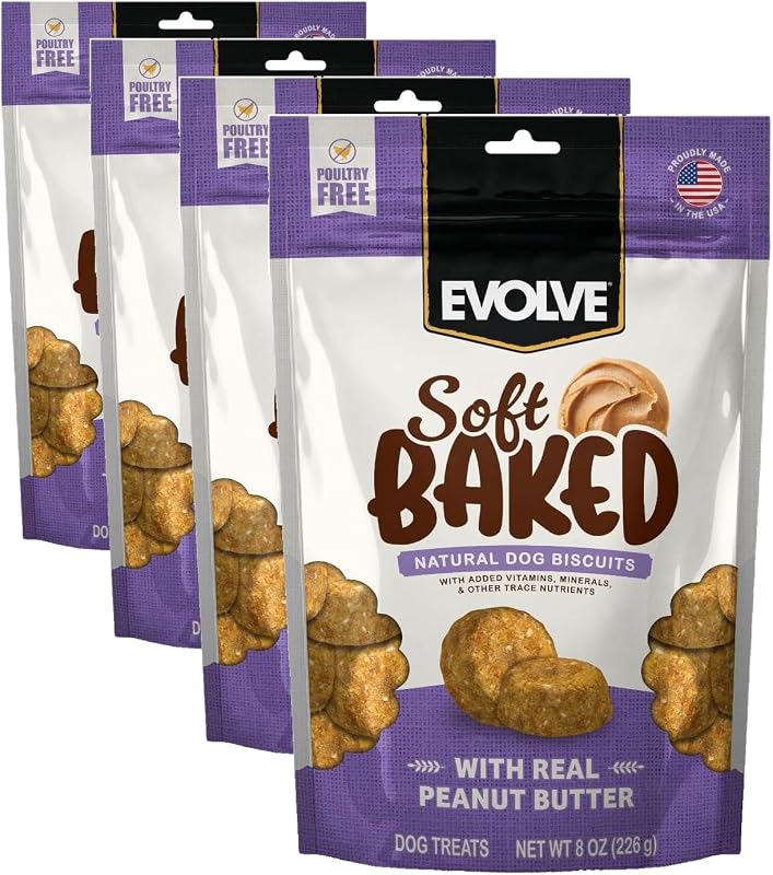 Biscoitos macios para cães com receita de manteiga de amendoim Evolve, 227 g, pacote com 4