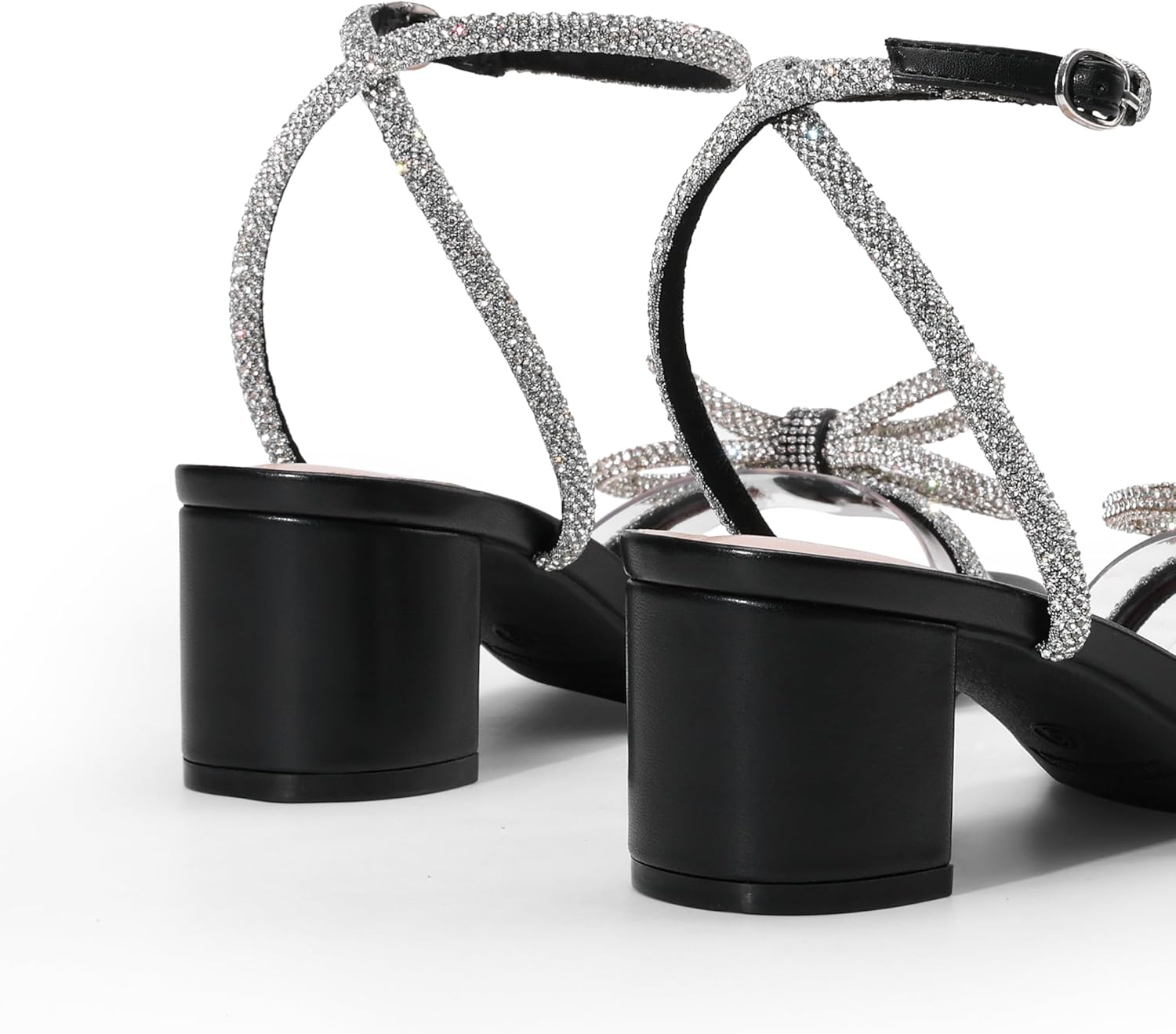 DREAM PAIRS Women's Double Bowknots Crystal Sandals Low Chunky Heels Clear Slingback Dress Shoes for Wedding Bridal Party - Image 5