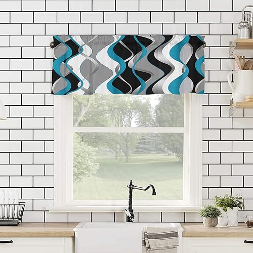 Miniatura 4 de Cenefas geométricas irregulares para ventanas, cenefas geométricas de cocina con bolsillo para barra, cenefa corta para ventana, cenefa para cocina