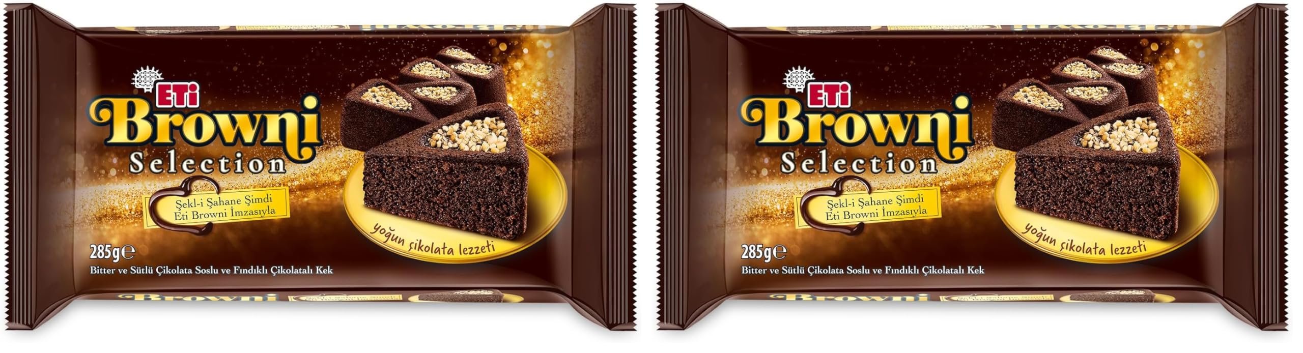 Eti Browni Selection Bitter ve Sütlü Çikolata Soslu ve Fındıklı Çikolatalı Kek 285 g x 6 Adet (2 paketi)