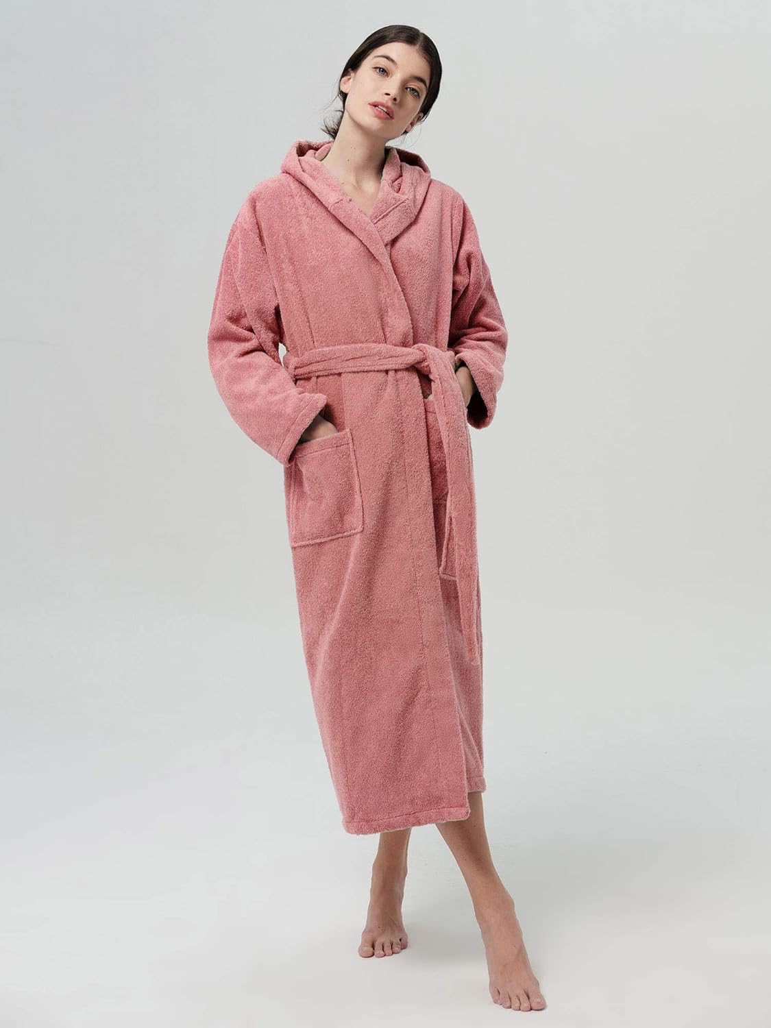 SIORO Womens Terry Cottton Long Cloth Robes, Hooded Plush Soft Absorbent Bathrobe, Full Length Spa Colth for Shower, Hot Tub - Image 2
