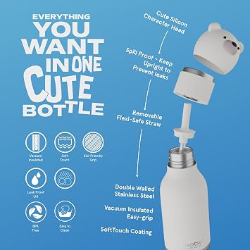 asobu Bestie Bundle: Insulated Stainless Steel Water Bottle & Foodie Kids Food Jar, 16 oz, Cute Animal Character, Leakproof, Vacuum-Sealed