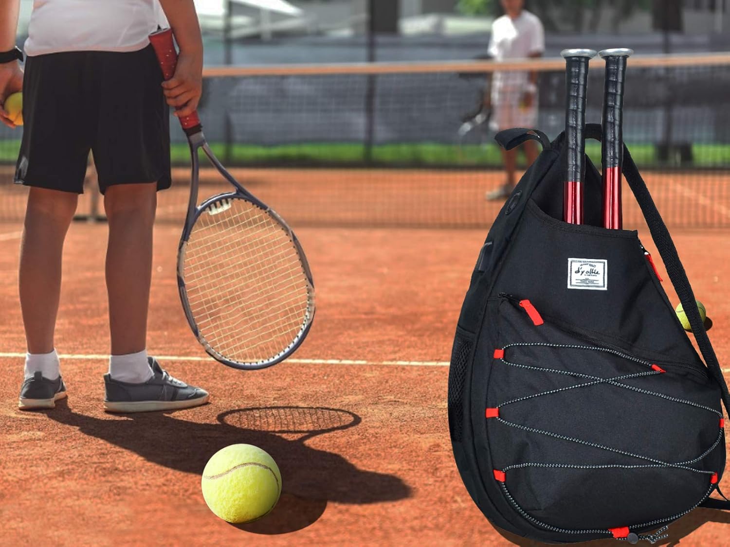 d'yallee Tennis Bag for Men Women, Racquetball Pickleball Paddle Squash Sling Bags Crossbody Sports Backpack Adult with USB Charge Port (Black) : Sports & Outdoors