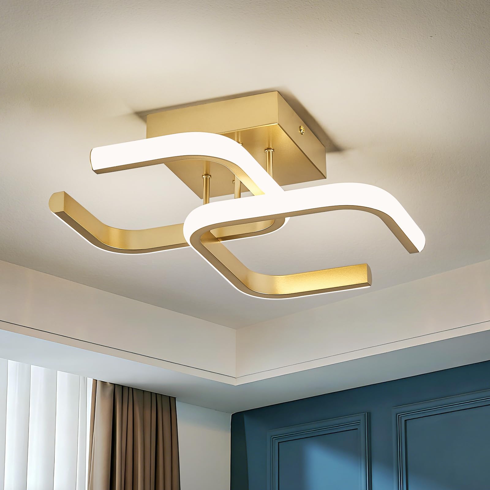 Plafoniera Soffitto Moderna, Plafoniera Led Soffitto Oro, Lampadario Led 32 cm per Cucina, Bagno, Corridoio, Disimpegno, 4000 K