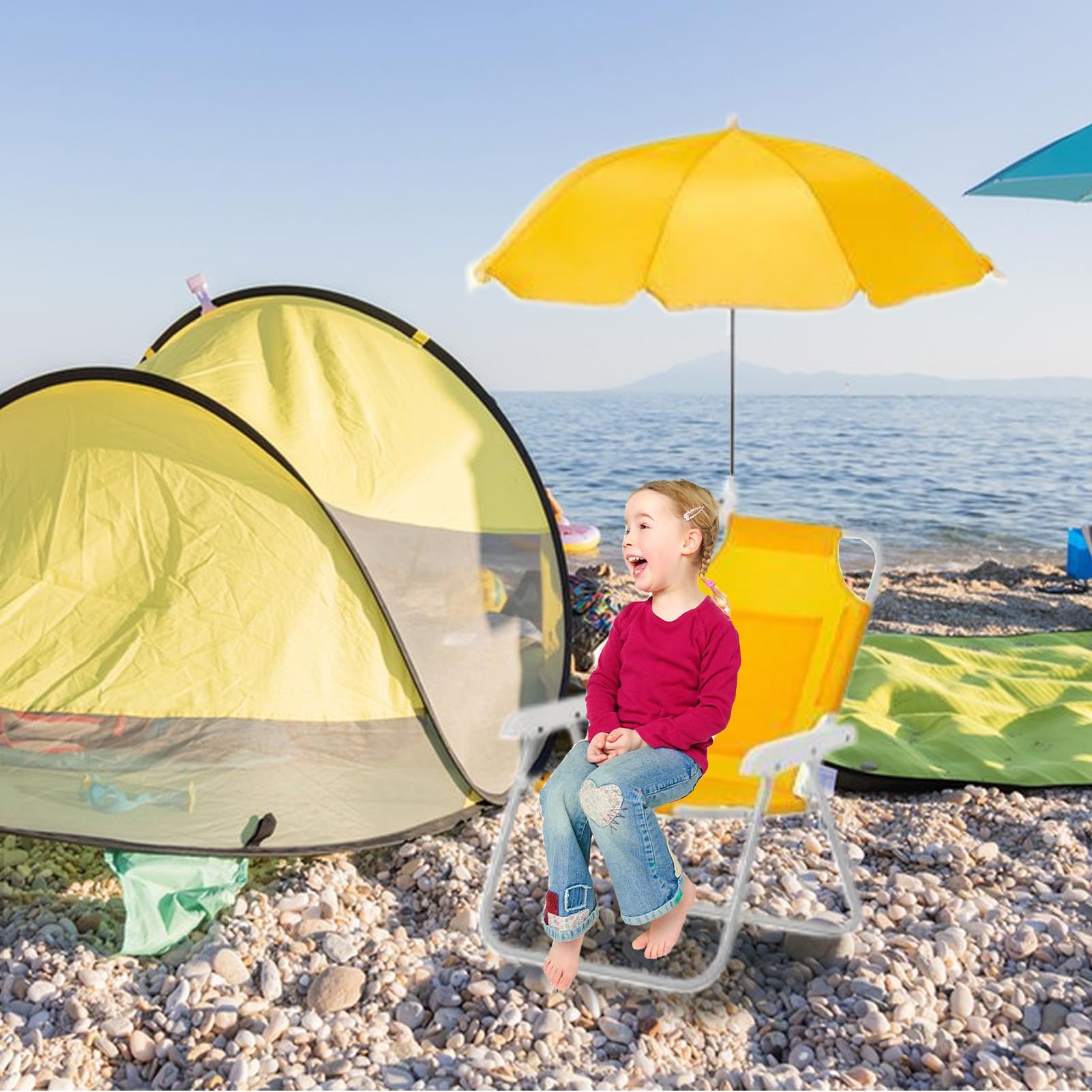 Chaise de plage pliable pour enfants - Chaise pliante inclinable avec parasol, siège résistant pour voyage, pique-nique, extérieur, jardin, piscine