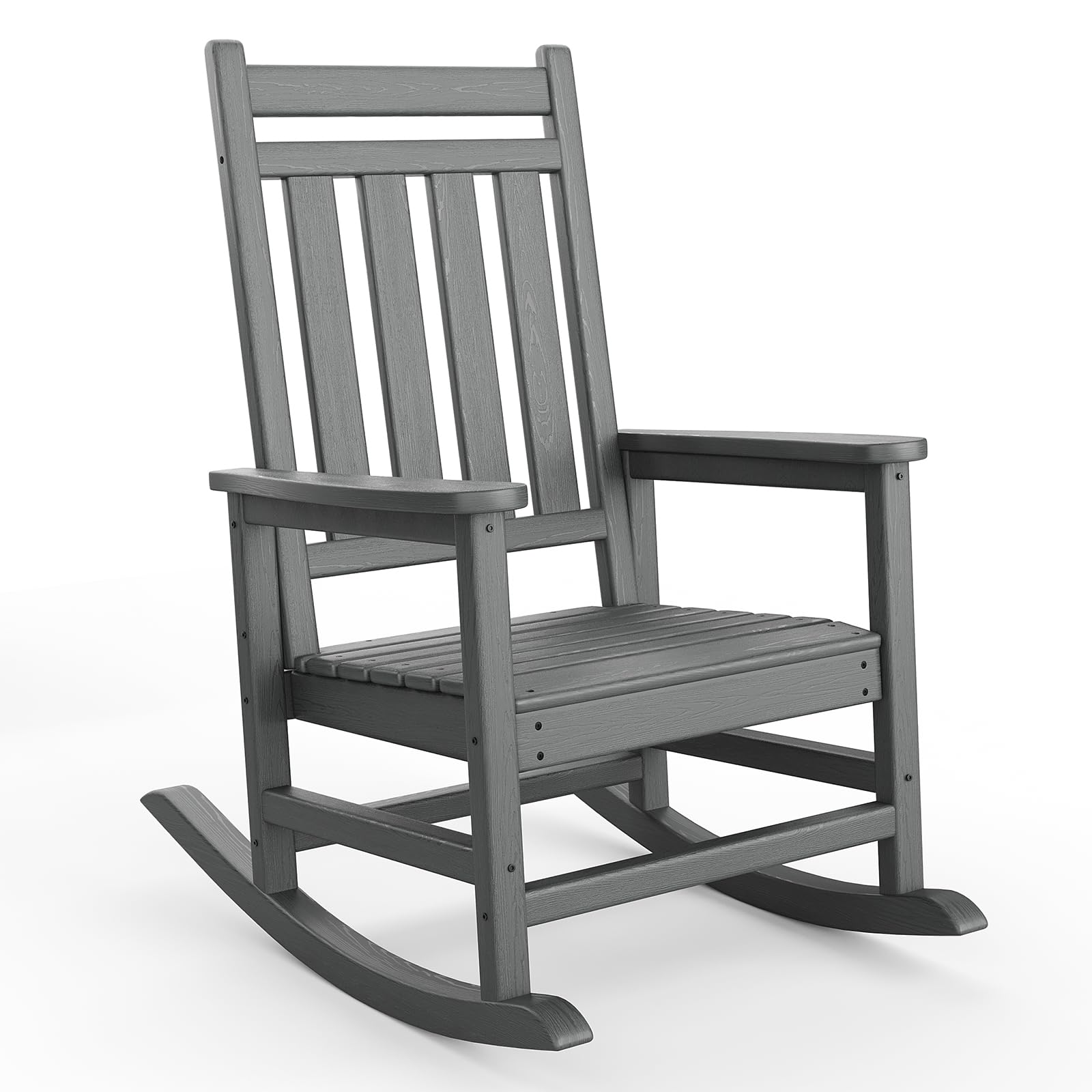 Garvee Mecedora de Jardín de HDPE Silla Balancín Exterior con Respaldo Cuadrado 4 Listones Textura de Madera para Terraza Porche Patio Sillón Relax Ergonómico Resistente 74x85x113 cm Gris