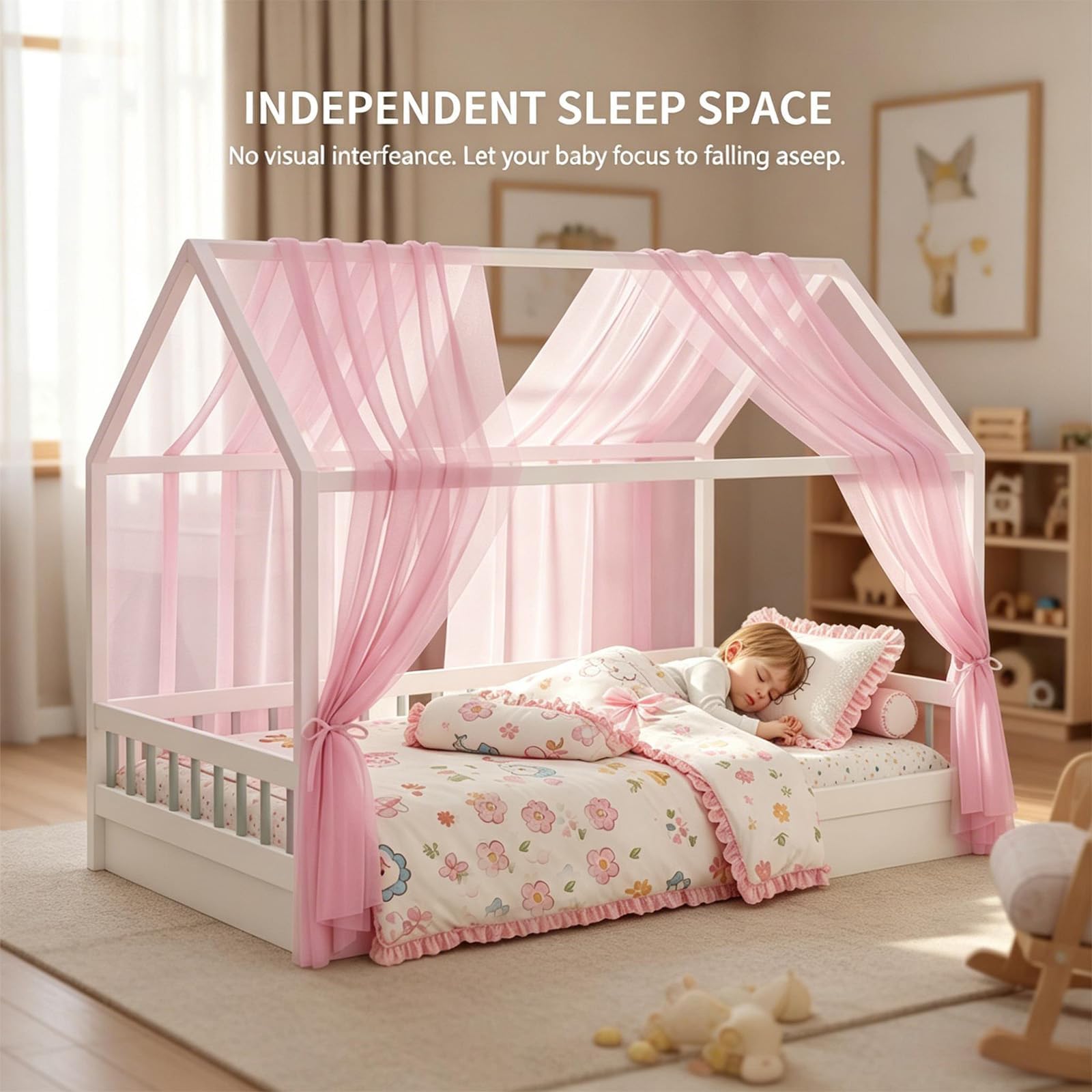 MeYuxg Set di 2 Baldacchino a Baldacchino per Letto di Casa, 150 x 350 CC in Cotone Biologico per Letto di Casa, Tenda Traspirante in Mussola per Lettino dei Bambini (Rosa)