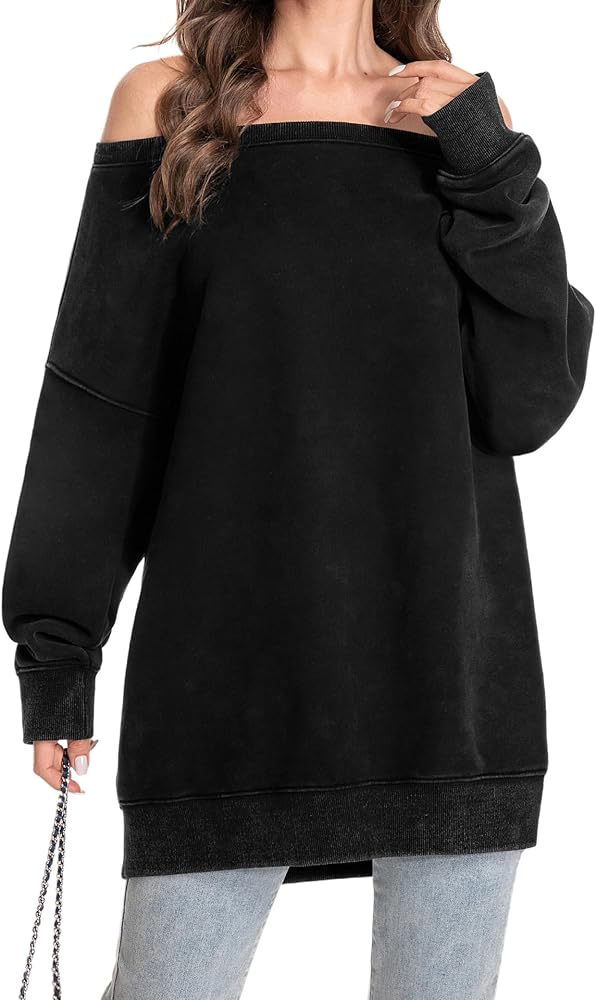 トップス dich henderson OFF SHOULDER SWEAT BLACK Hatant Womens Off the Shoulder Oversized Sweatshirts One
