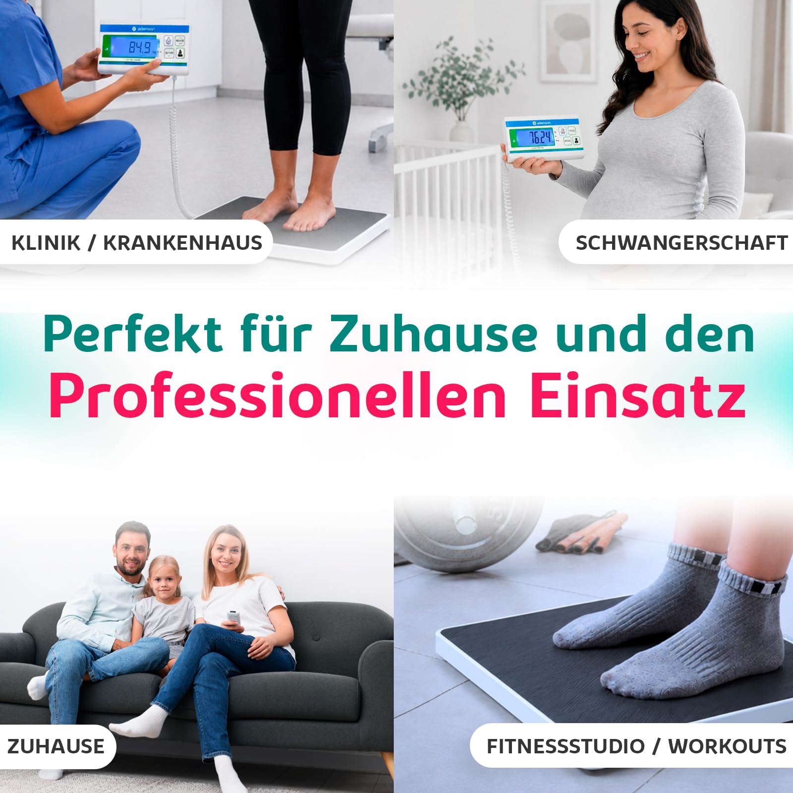 Medizinische Personenwaage Extra Breit 300 kg mit Hoher Präzision | Mit beleuchtetem Display in kg lb und oz, Schwarz