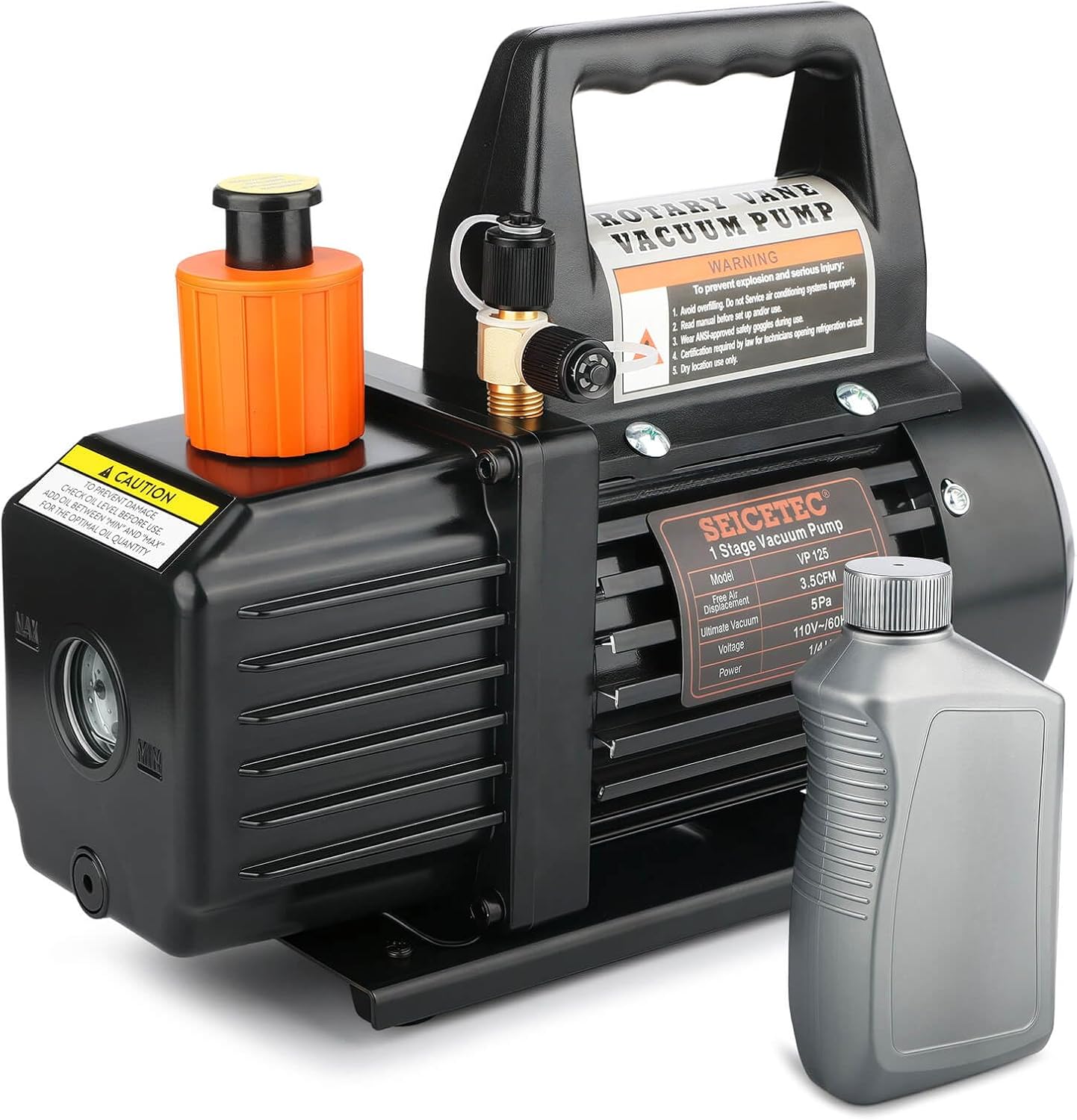 3.5 CFM 1/4 HP Single Stage AC Vacuum Pump for Automotive Air Conditioning, HVAC Vacuum Pump Compatible with R12 R22 R134a R410a R502, Oil Included