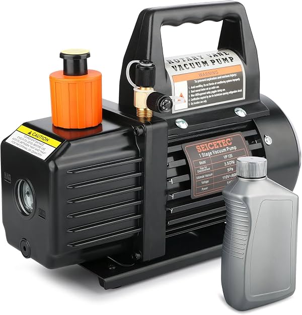 Bomba de vacío HVAC 3.5 CFM 1/4 HP | De una etapa, para auto AC y HVAC, compatible con R12 R22 R134a R410a R502, aceite incluido