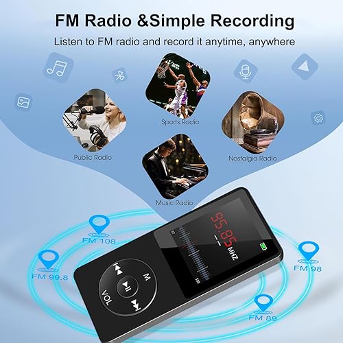 Miniatura 6 de Reproductor de MP3 con Bluetooth 5.0, pantalla de 1.8 pulgadas, reproductor de música portátil con altavoz HD, música de alta fidelidad compatible