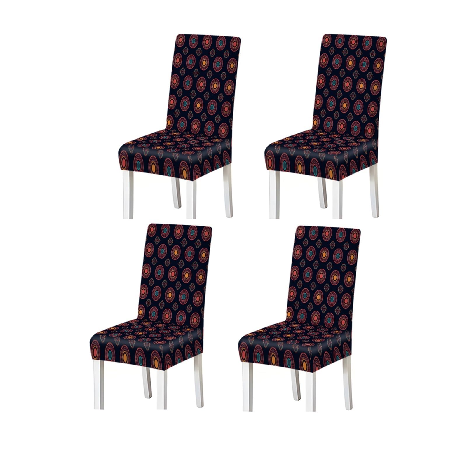 FZJKGH Boho Circular Pattern Print Dining Chair Covers Set Of 2/4/6, Stretch Slipcovers For Kitchen Dining Room Removable Stretch Slipcovers for Dining Chairs(4PCSChair cover)