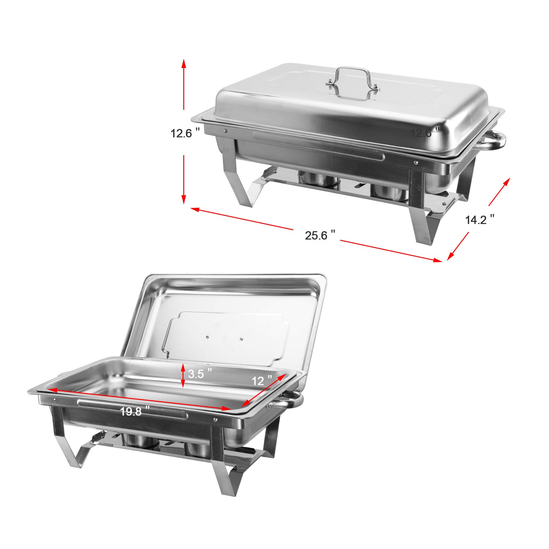 Hiram Chafing Dishes 4 Pack 9L/8 Quart, Stainless Steel Rectangular Chafer Full Size Pans