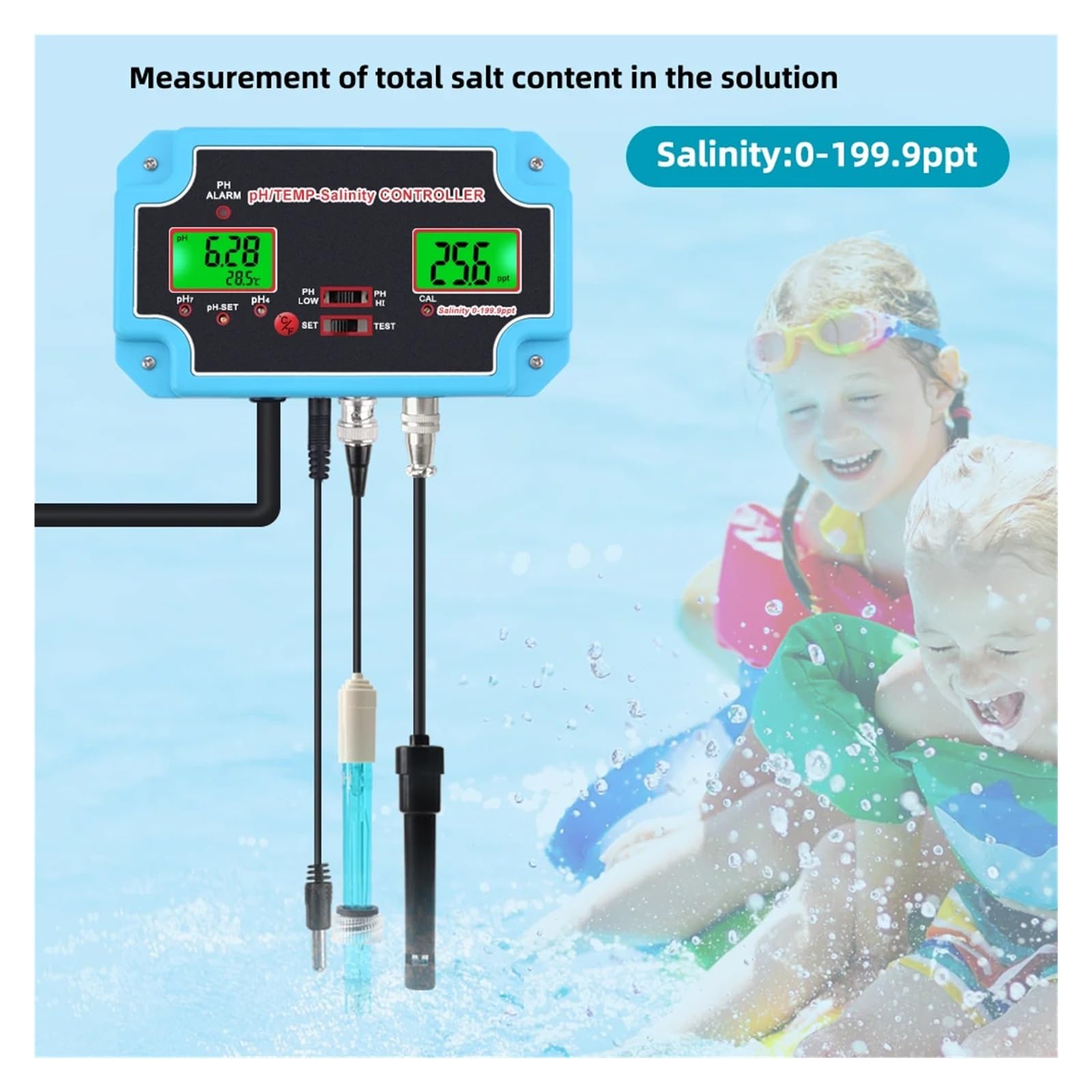 3In1 PH Salzgehalt TEMP Wasser Qualität Tester Monitor Digitale PH-Controller Meter For Pools, Trinkwasser, Aquarien