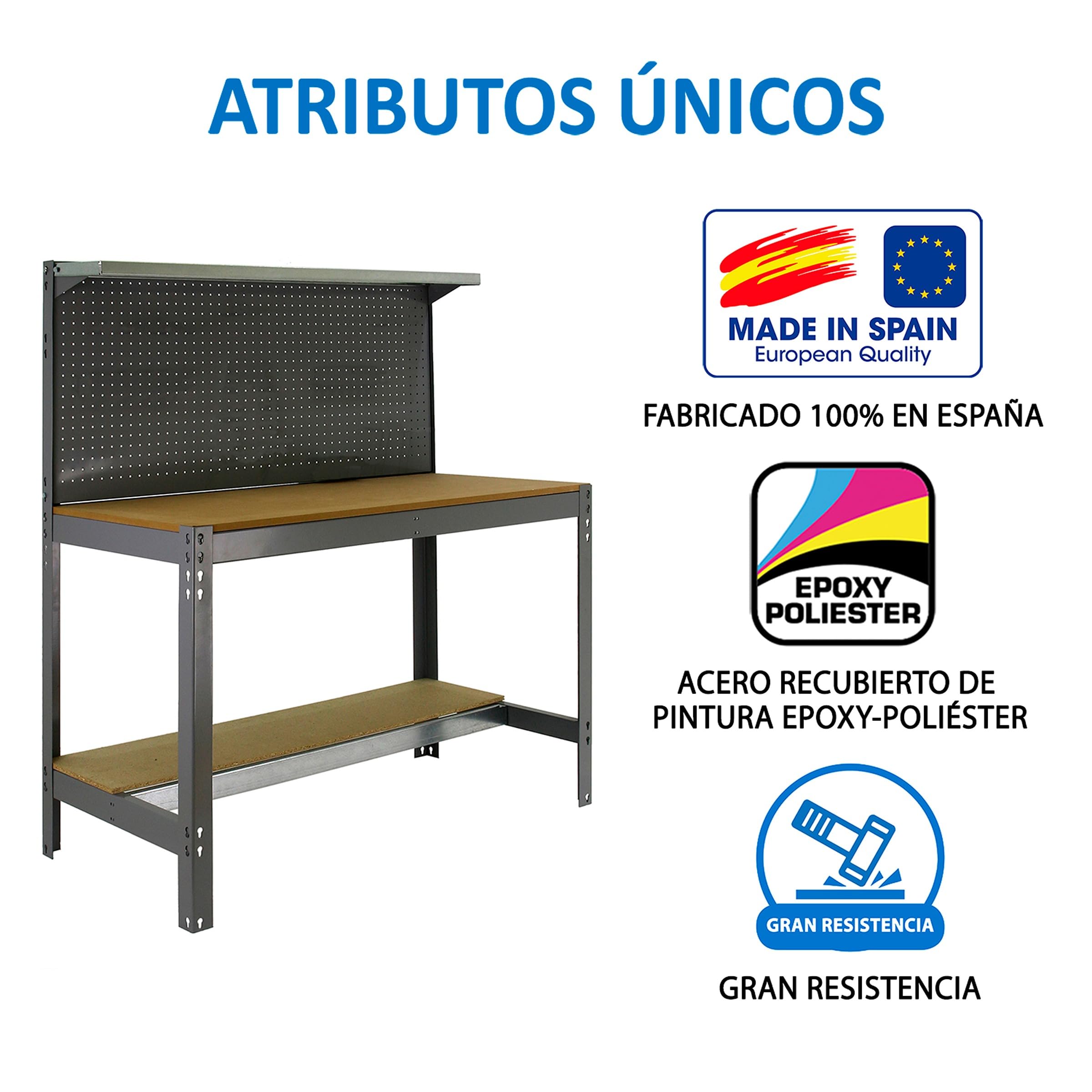 SimonRack Etabli d’Atelier, Capacité de Charge 600 kg, 1445x1210x610 mm, Panneau Perforé avec 1 Étagère, Étagère Tiroir de Rangement, Table de Travail Bricolage, Gris/Bois - BT3