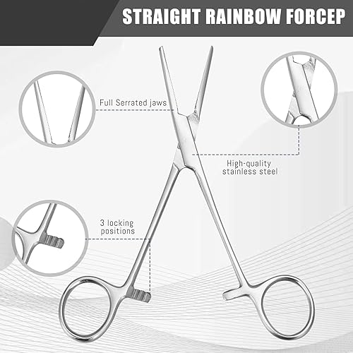 Miniatura 3 de BBTO Hemostat - Pinzas de hemostato curvadas y rectas para piercing, pinzas rectas y curvadas de acero inoxidable, pinzas de pesca (plata, 2 piezas)