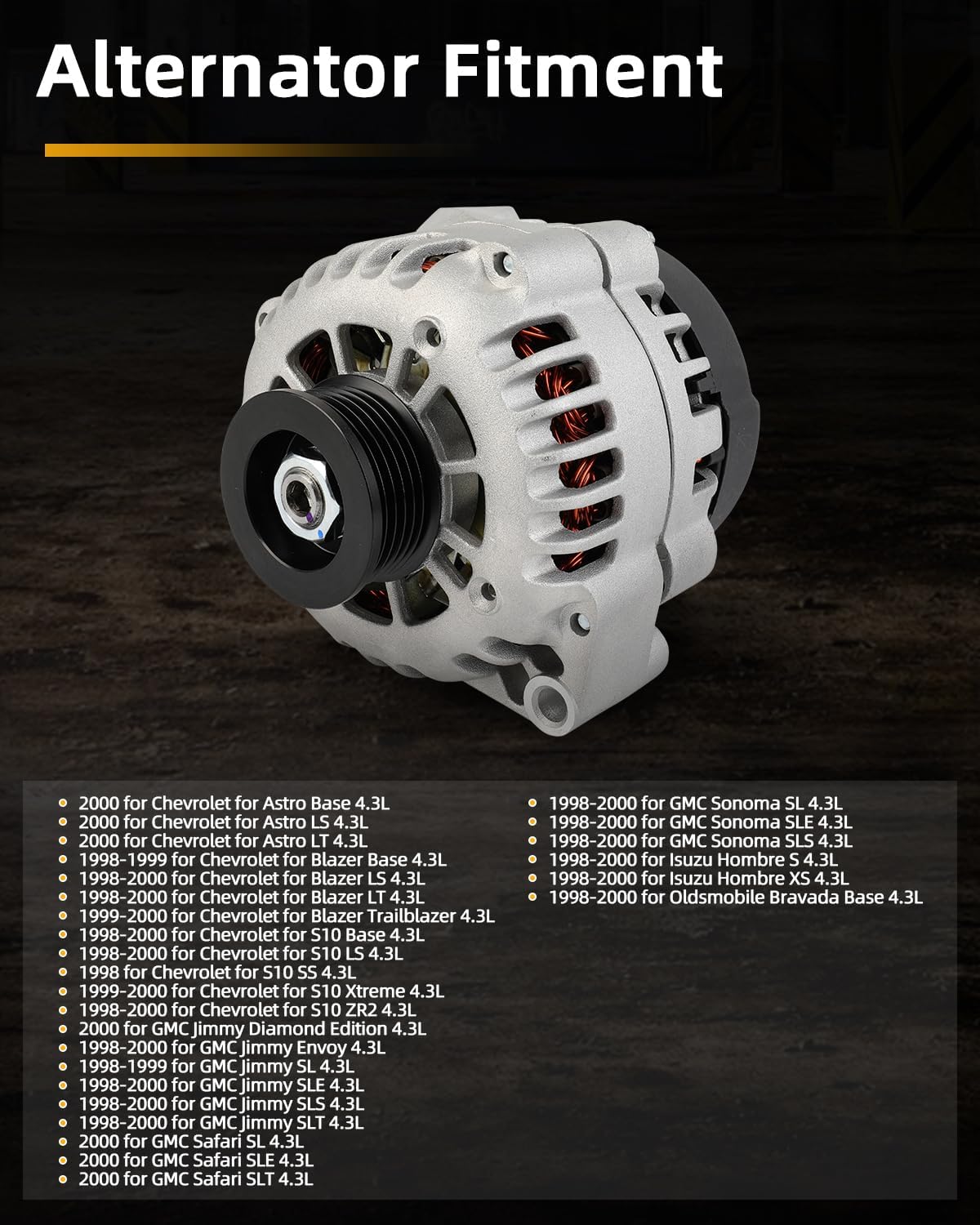 OCPTY Alternators Alternator 1998-2000 for Chevrolet Astro Blazer S10,for GMC Jimmy Safari Sonoma,for Isuzu Hombre,for Oldsmobile Bravada,4.3L 12V 105Amp S6,Replaces 10464084, 10464433, 8104640840