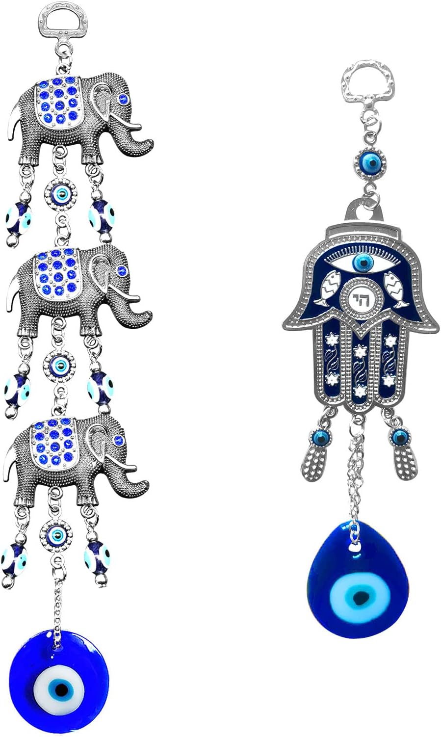 Blue Evil Eye Hanging Decoration Nazar Amulet Wall Hanging Home Protection and Blessing Decor (Elephant+Hamsa)