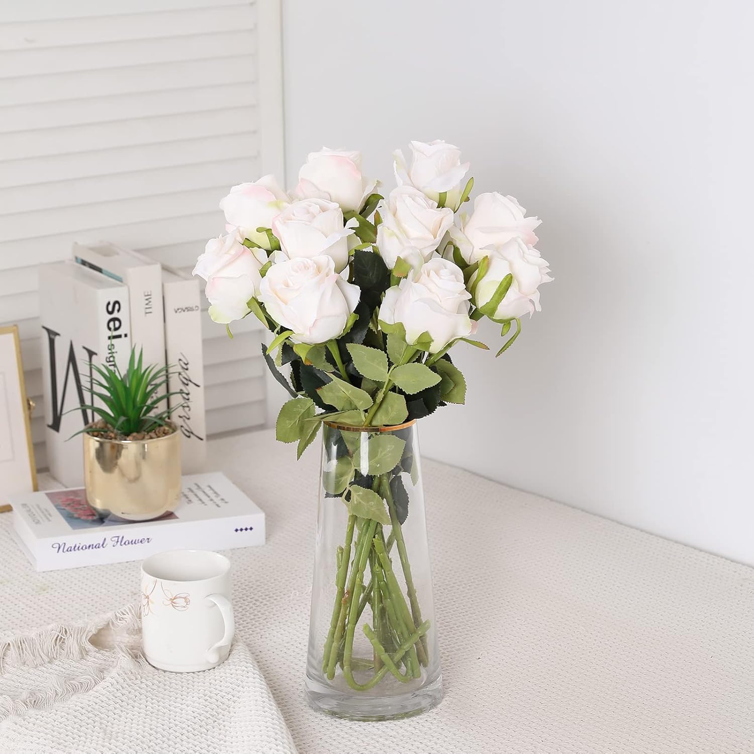 Nubry Artificial Silk Rose Flower Single Stem Lifelike Vintage Fake Rose for Wedding Bouquet Floral Arrangements Home Party Centerpiece Decoration, 10pcs (Vintage Ivory) - Image 8