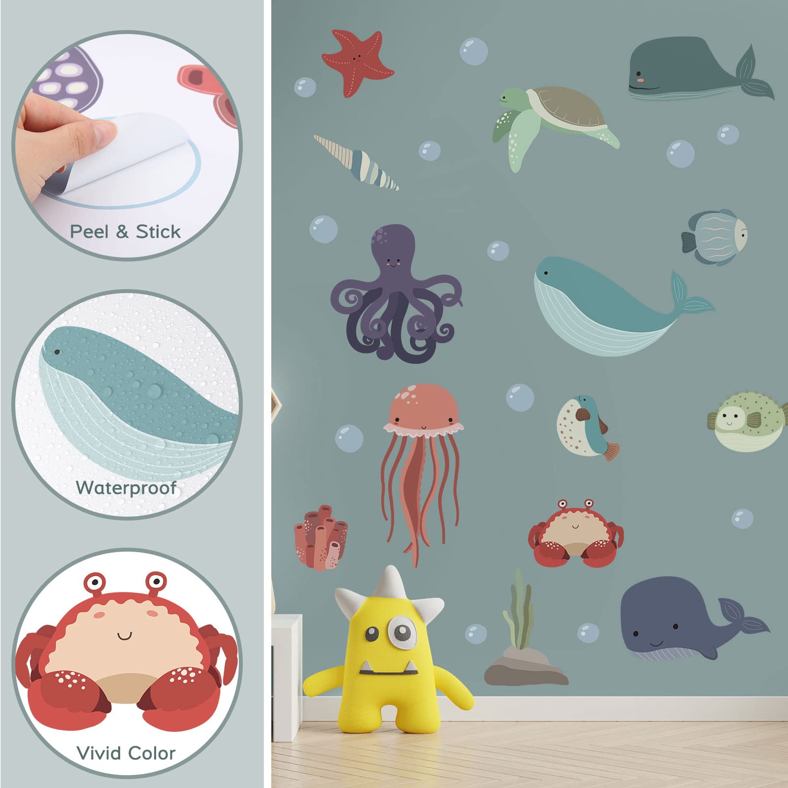 Sea Horse Ocean Wall Stickers - Removable Waterproof Vinyl Decals For Kids Bathroom, Nursery Decor - View #4