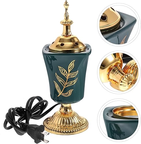 Miniatura 6 de VOSAREA Incienso eléctrico quemador de incienso estilo árabe incensario eléctrico de mesa decorativo verde