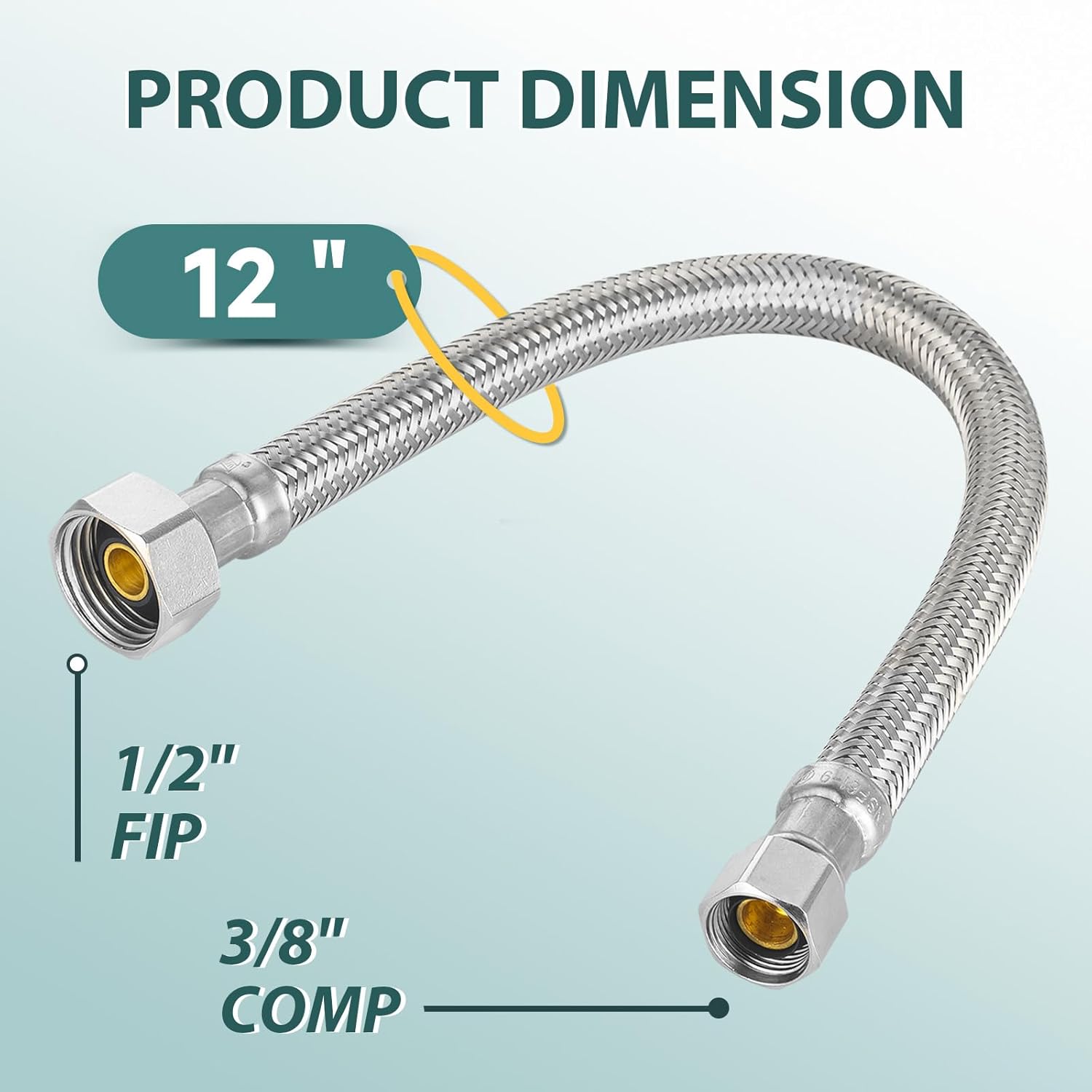 20-PACK Niikappu Stainless Steel Braided Faucet Hose, 1/2" FIP x 3/8" Comp Faucet Connector Supply Line, 12-Inch length